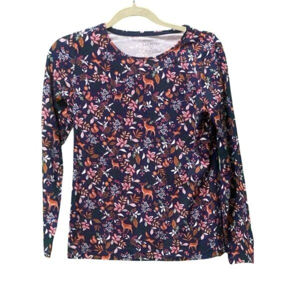 The Talbots Tee - Long Sleeve Crew Neck Woodland Print Cotton Blend Tee Size PS - Picture 3 of 4